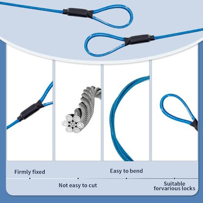 3.3mm Steel Wire Rope Outdoor Travel Security Cable Lock,Braided Steel Coated Safety Cable Luggage Lock,Safety Cable Wire Rope Chain Lock Double Loop Lightweight (Blue*10, 12in/30cm) - color: Blue*10, size: 12in/30cm