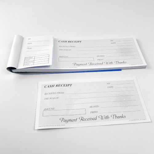 Cherry Cash Receipt Book - Check Book Style with Convenient Stub for Reference (8.26 x 2.91 Inches) 50 pages