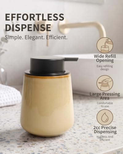 BosilunLife Hand Soap Dispenser - Ceramic Dish Soap Dispenser for Bathroom 12ounce Refillable Liquid Hand Wash Dispenser for Essential Oil, Lotion Soap, Coffee - color: Coffee