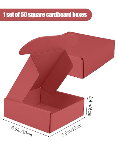 Small Shipping Boxes, 50 Pack Cardboard Box Corrugated Mailer Boxes Small Corrugated Boxes For Shipping Packaging Craft Gifts Giving Products, 6 x 4 x 1.6 Inches (Wine Red) - color: Wine Red
