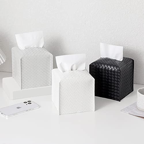 Tissue Box Cover Square Leather Facial Paper Holder, Misty Gray - color: Misty Gray, size: square