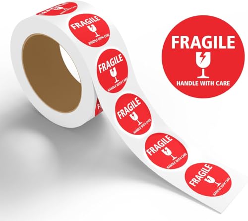 StickerJet Fragile Stickers Roll – (500pcs, 4x4) High-Visibility Handle with Care Labels, Strong Adhesive Paper Decals for Shipping, Packaging, and Protection – Made in USA - size: 4x4 Inch, style: 500 Stickers - Roll