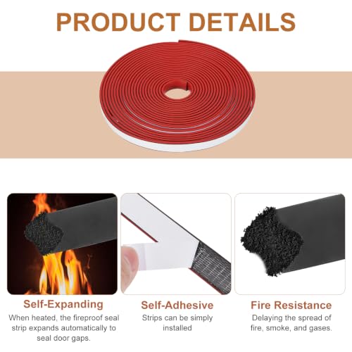 Smoke Fire Seal Strip 19.7 Feet 10mm/0.39" Wx2mm/0.08" T Red - color: Red, size: 19.7 FT x 10mm / 0.39" W x 2mm / 0.08" T