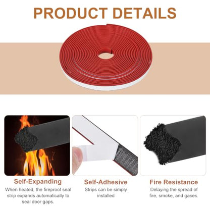 Smoke Fire Seal Strip 19.7 Feet 10mm/0.39" Wx2mm/0.08" T Red - color: Red, size: 19.7 FT x 10mm / 0.39" W x 2mm / 0.08" T
