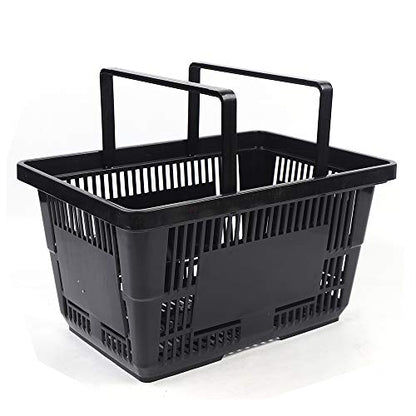 Gdrasuya10 Portable Shopping Baskets Set of 12 Large Plastic Shopping Basket with Handles, 28L Plastic Grocery Shopping Baskets Black Storage Containers for Grocery Retail Convenience Store
