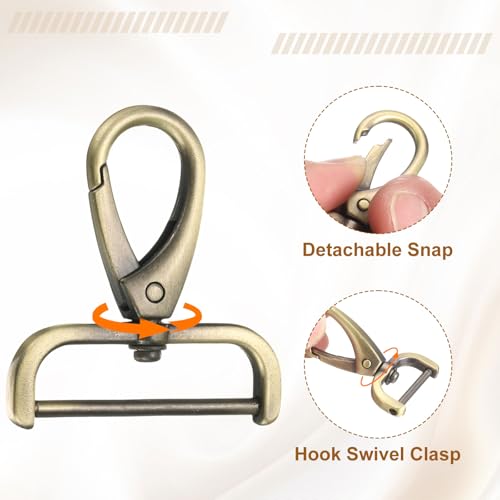 HARFINGTON 2Pcs Detachable Snap Hook Swivel Clasp 1 1/2" D Ring with Swivel Lobster Claw Clasps Hook for Purse Strap Keychain Bag DIY Craft, Brass - color: Brass, size: 1 1/2"