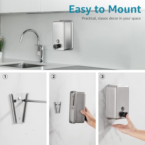 modunful Commercial Wall Mount Soap Dispenser - 2 Pack Stainless Steel - size: Vertical 38.8oz *2
