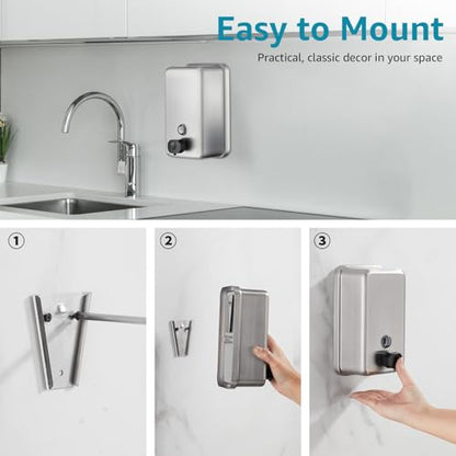modunful Commercial Wall Mount Soap Dispenser - 2 Pack Stainless Steel - size: Vertical 38.8oz *2