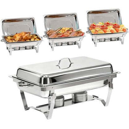 304 Stainless Steel Chafing Dishes for Buffet 4Pack, 9QT Chafing Dish Buffet Set, Food Warmers for Parties Buffet, Buffet Servers and Warmer, Warming Trays for buffets party, Roll Edge Designed Silver - color: Silver-002