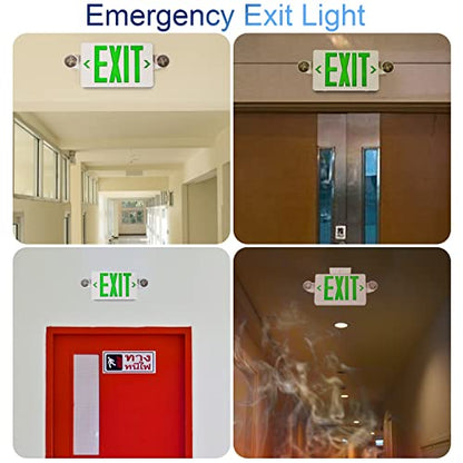 GZRUIYANG Exit Sign With Emergency Lights Green, LED Exit Light With Battery Backup, UL 924 Certified, AC 120/277V, Commercial Lights Combo for Business - 4 Pack - color: White Housing Green Letter, size: 4 Pack