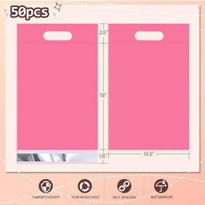 Pink Poly Mailers with Handle, 14.5x19 Inch 50 Pcs - color: Pink, size: 14.5x19 Inch 50 pcs