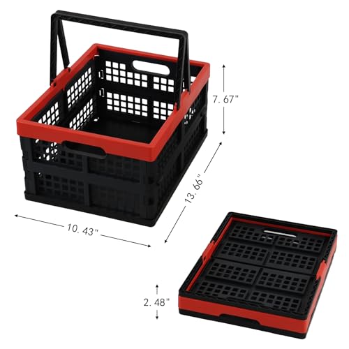 15 L Folding Crate with Handle, Plastic Shopping Basket, 2 Packs