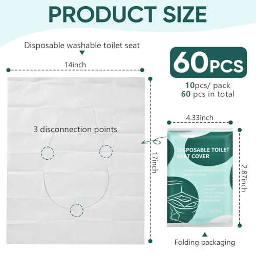 KISEER 60 Pcs Disposable Flushable Paper Toilet Seat Covers Travel Supplies Essentials for Airplane, Public Restrooms, Bathroom, Hotels, Camping, Kids or Adults