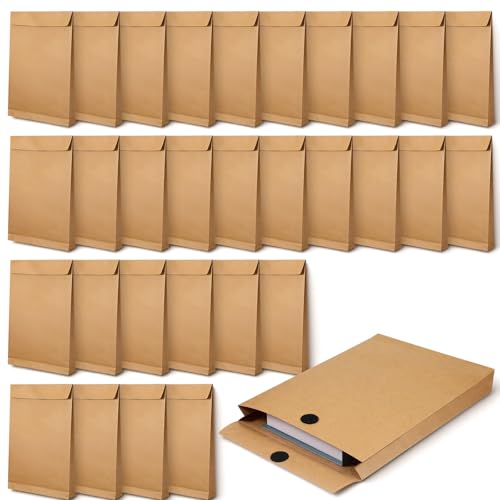 30 Pcs Expandable Large Envelopes, 9.3" x 13" Big Mailing Envelopes Hook-and-Loop Closure Anti Tear Catalog Envelopes Vanilla Envelopes for Business Office Paper Documents File Storage, Brown