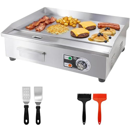 22" Commercial Electric Griddle,Electric Countertop Flat Top Griddle,110V 1600W Electric Flat Top Grill,Non-Stick Restaurant Teppanyaki Stainless Steel Grill,Adjustable Temperature Control - style: 22''