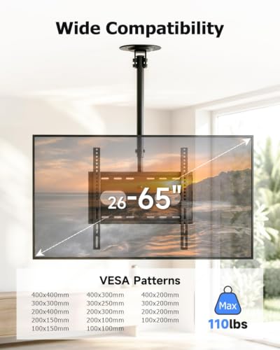 Suptek Ceiling TV Mount for 26-55-65 inch LCD LED TVs Full Motion Bracket - size: Max 65" TV