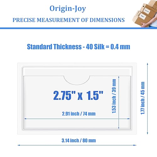 Origin-Joy 35 PCS Self Adhesive Index Card Pockets with Top Open, Clear Plastic Label Holder for Notes, Library and Business, Adhesive Label Pockets & Holder (2.75 x 1.5 inch) - size: 2.75 x 1.5 inch, style: Horizontal