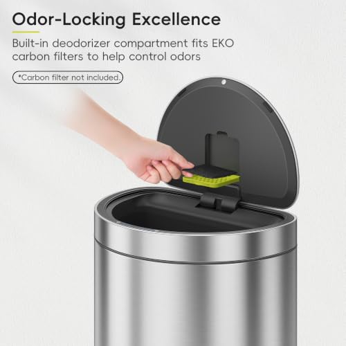 EKO Mirage Semi-Round Motion Sensor Trash Can or Recycling Bin, 47 Liter / 12.4 Gallon Automatic Large Kitchen Trash Can with Deodorizer Compartment, Removable Lid and Bucket, Matte Stainless Steel - size: Mirage Semi-Round 47 liter - Stainless Steel