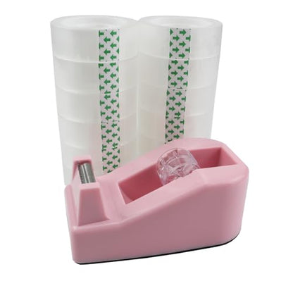 Desktop Tape Dispenser,1 Pack Pink Tape Dispensers with 12Rolls Transparent Tape, for Packaging in Office,Restaurant, Flower Shop,Cake Shop (Pink) - color: Pink