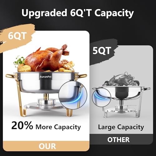 Chafing Dishes for Buffet with Glass Lid & Rolled-Edge 4 Pack 6QT, Gold