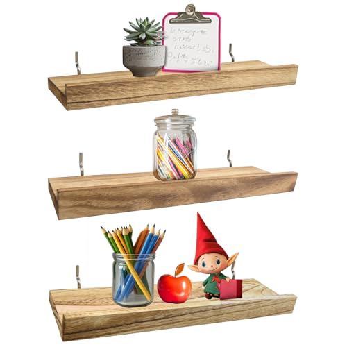 Wood Pegboard Shelves with Lip, 3Pack 14" x 4" Peg Board Racks and Brackets - color: Wood