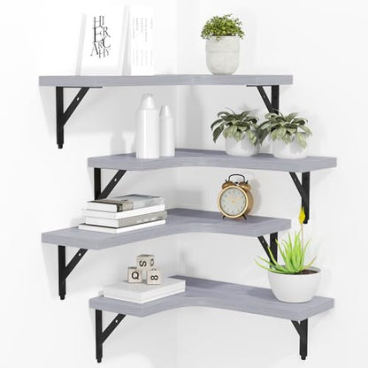 ROMGUAR CRAFT Corner Floating Shelves Wall Mounted Set of 4, Light Grey - color: Light Grey