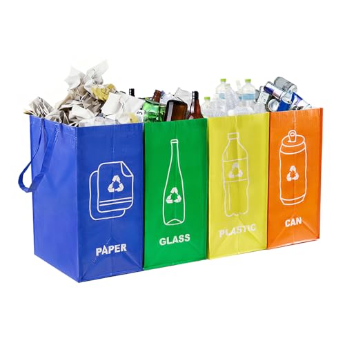 4 PCS Recycle Bin,Separate Recycling Bin,Reusable Waterproof Waste Baskets for Kitchen Office Home,Indoor Recycle Bins Waste Trash Sorting Organizer