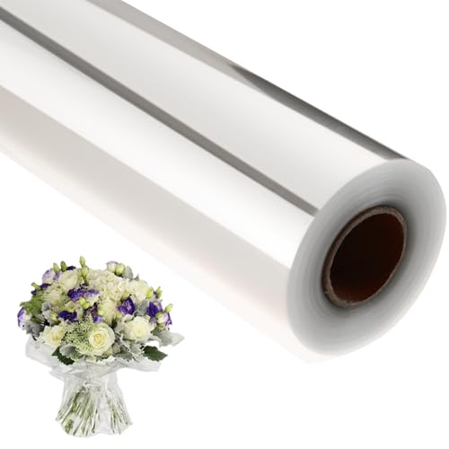 GcFoir Clear Cellophane Wrap Roll 34.5" Wide x 394 Ft Long, 3 Mil ThickPlastic Transparent Cello Wrapping Paper for Gift Baskets, Flower Bouquets, Large Cellophane Sheets for Arts & Crafts Food Safe - color: Clear, size: 34.5" x 394 ft