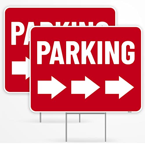 2PC Parking Sign with Stake, 17 Inches by 13 Inches - Double Sided Signs - Corrugated Plastic - Parking Sign for Event with Stand