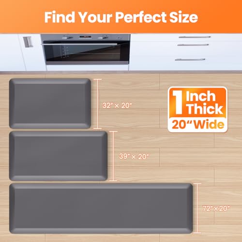 1-Inch Thick Anti-Fatigue Mat for Kitchen and Standing Desk, 20"x32", Grey - color: Grey, size: 32"L x 20"W x 1"Th