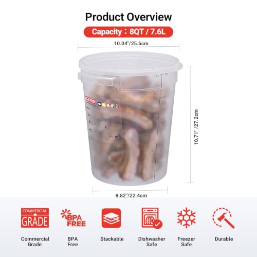 2 Pack 8QT Commercial Round Food Storage Containers with Lids - size: 2 X 8.0(QT)