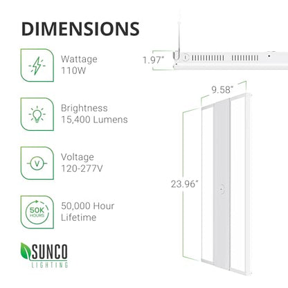 Sunco 2 Pack LED 2 Foot Linear High Bay Warehouse Lights, 110W, Dimmable
