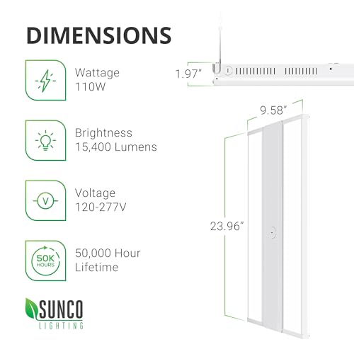 Sunco 2 Pack LED 2 Foot Linear High Bay Warehouse Lights, 110W, Dimmable