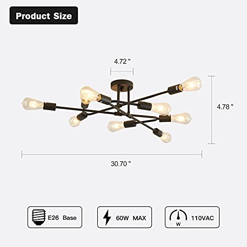 ZGLAOJT Black Semi Flush Mount Ceiling Light Fixture，9 Light Modern Metal Chandelier，Ceiling Light for Kitchen Farmhouse Island Dining Room Bedroom - color: Black, size: 9-Light