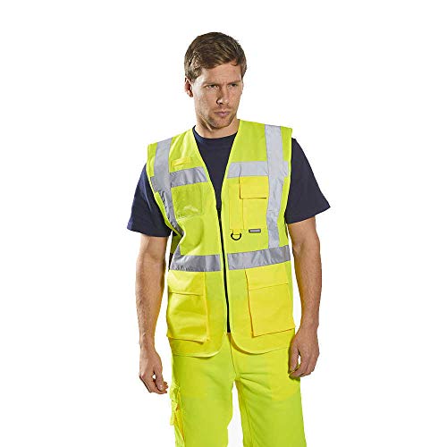 Portwest Berlin Executive Hi-Vis Vest Visibility Reflective Safety Security Work Top ANSI 2, Yellow, X Large - color: Yellow, size: X-Large