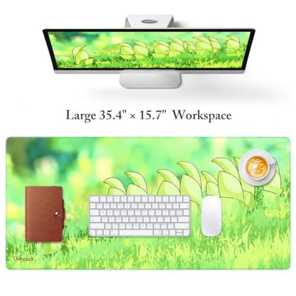 Large Desk Mat Green Meadow Mouse Pad Extended Keyboard Mat 35.4 x 15.7 - color: Greenfield Fresh