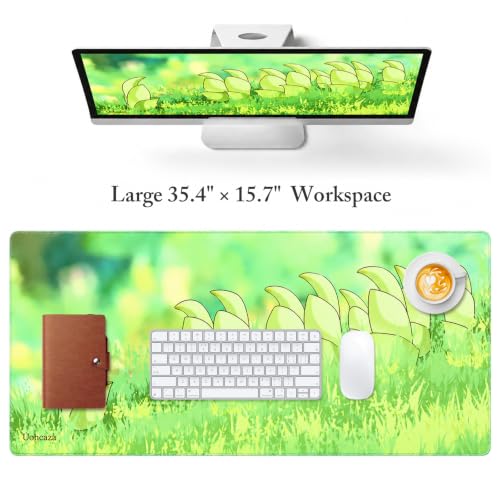 Large Desk Mat Green Meadow Mouse Pad Extended Keyboard Mat 35.4 x 15.7 - color: Greenfield Fresh