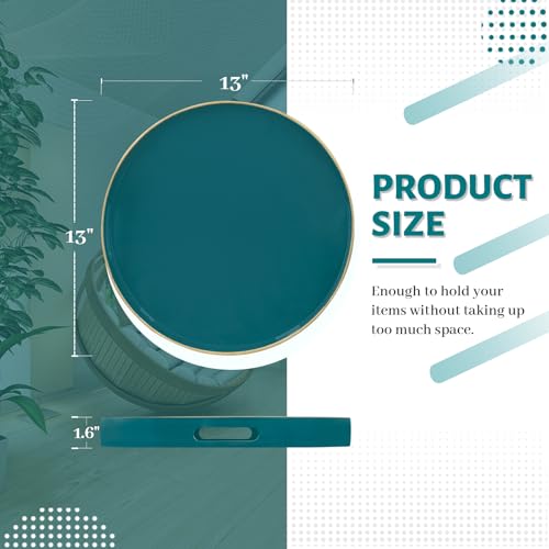 MAONAME 13" Teal Decorative Tray, Plastic Round Serving Tray with Handles - color: Teal, size: 13"