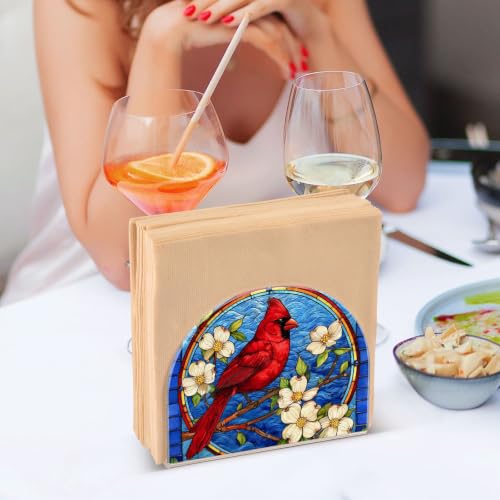 Blue Stained Glass Cardinal Napkin Holder Acrylic Tissue Dispenser - color: Blue Stained Glass Cardinal