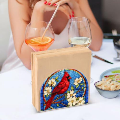 Blue Stained Glass Cardinal Napkin Holder Acrylic Tissue Dispenser - color: Blue Stained Glass Cardinal