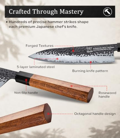 FAMCÜTE 8" Japanese Knife, Hand Forged Sharp Chef Knife w/Rosewood Handle - size: 8" Chef knife