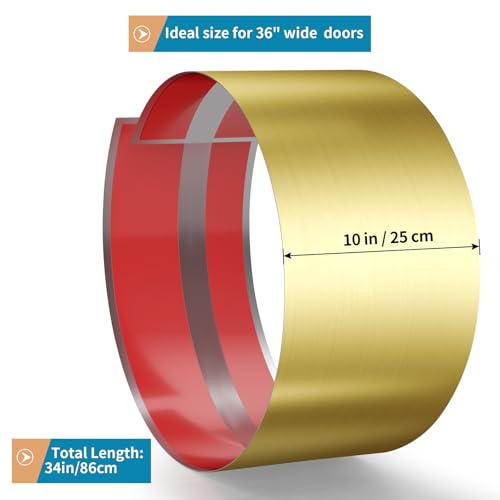 Stainless Steel Door Kick Plate, 10" x 34" Door Push Plate, Self Adhesive Kickplate for 36" Doors Interior or Exterior (Brushed Gold) - color: Gold