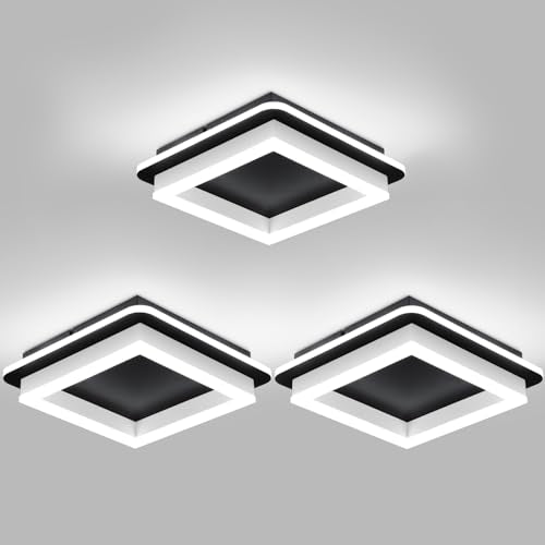 CANEOE 3 Packs Square Flush Mount Ceiling Light, 6000K Black Modern LED Ceiling Light Fixture, Minimalist Hallway Lighting Fixture Ceiling Lamp for Hallway Entryway Bedroom Balcony (Black&White) - color: Black&White, size: 3 Packs