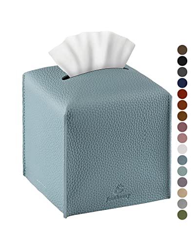 Tissue Box Cover, Jeethemy Square PU Leather Tissue Box Holder, Modern Tissue Case Facial Paper Organizer Dispenser，5X5X5'',Single Blue - color: Single Blue