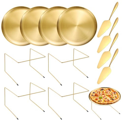 GRETJOB 12 Pcs Pizza Display Stands for Party Pizza Pan Riser Stand Set - color: Gold