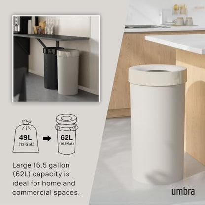 Umbra Vento Kitchen Trash Can, Open Top 16.5 Gallon Garbage Can, Sand - color: Sand