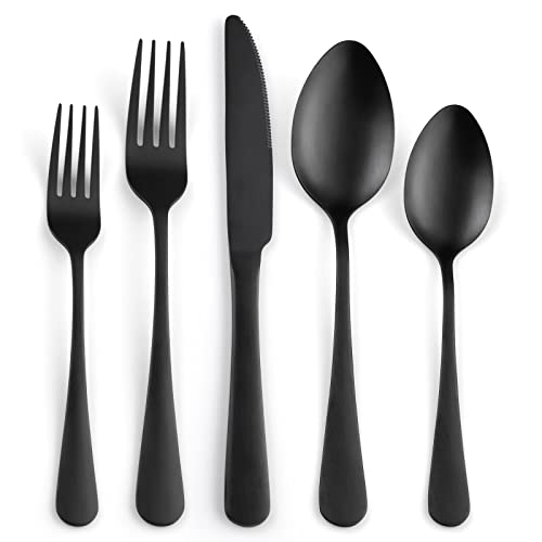 Matte Silverware Set for 8,SANLUNS 40-Piece Satin Finish Black Flatware Set,Stainless Steel Eating Dish Cutlery For 8,Fine Dinner Knifes Forks Spoons,Utensils Tableware for Kitchens Dishwasher Safe - color: Matte Black/40pieces
