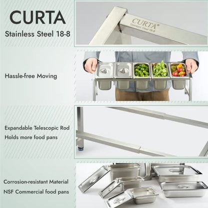 CURTA Expandable 18/8 Stainless Steel Spice Rack Set, NSF Certified, 1-Tier Inclined Organizer Shelf with 5 1/9 4“ Pan&Lid, 13.8" - 23.6" Adjustable, Countertop Holder for Seasoning Ingredients - size: 5 Pan Stainless Steel