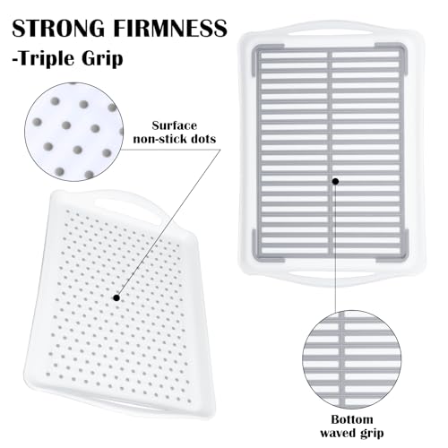 2 Pcs Large Non Slip Serving Tray with Handles, 17.9 x 12.5 Inches - color: White