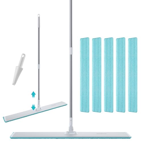 JOYMOOP 36 Inch Grey-White Commercial Dust Mop, Microfiber Dust Mop for Hardwood Floors, Heavy Duty Industrial Wet Dry Floor Mop with Telescopic Handle, Includes 5 Mop Pads - color: H